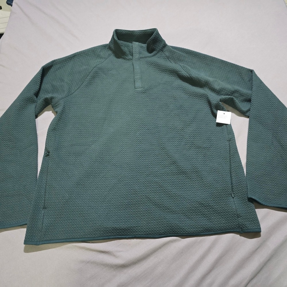 FLX Premium Textured Knit Quarter-Zip Mens XL Green Quilted Pullover Sweater